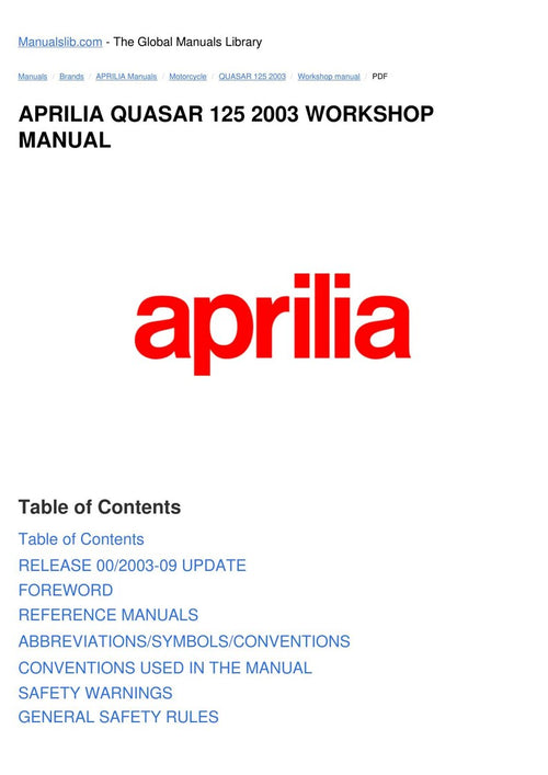 Aprilia Quasar 125 180 Service Manual service manual preview page 2