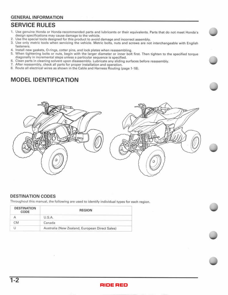Honda TRX400EX TRX400X Service Manual service manual preview page 7