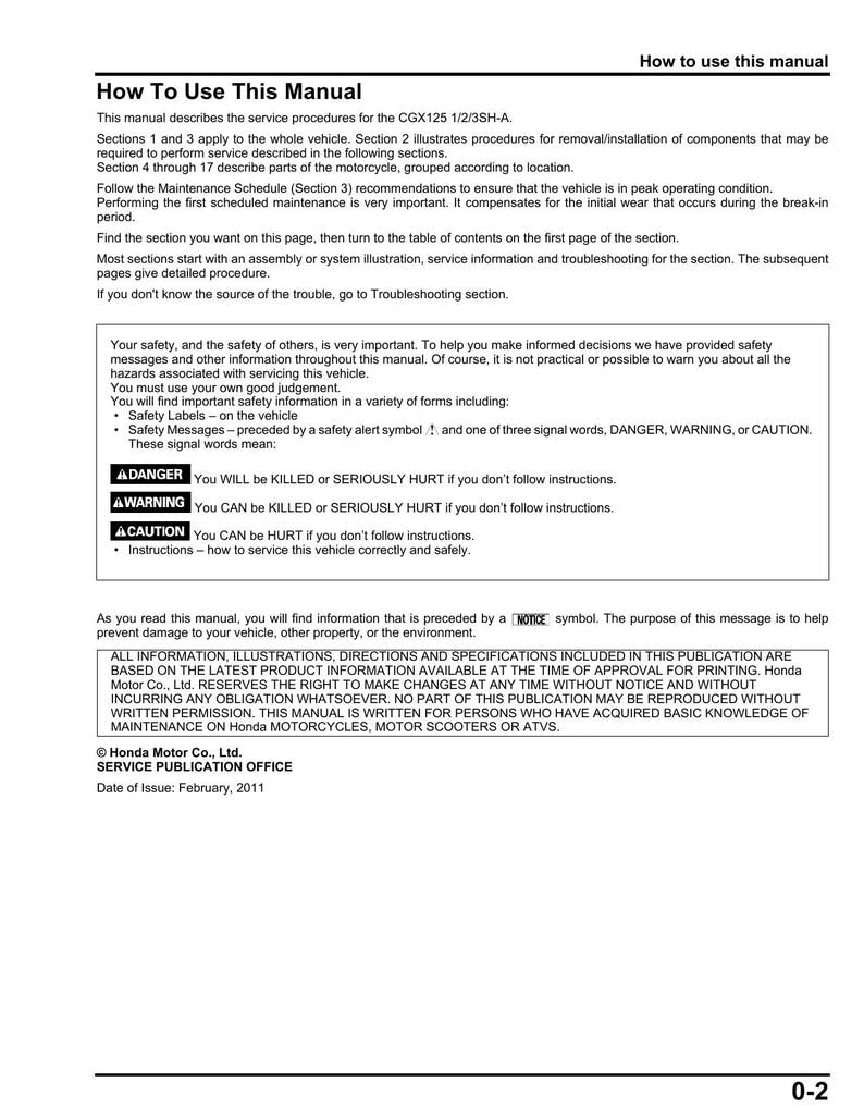 Honda CGX125 Service Manual service manual preview page 5