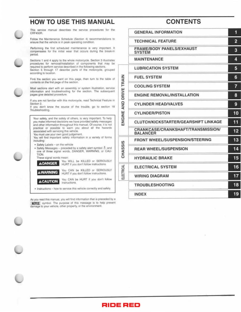 Honda CRF450R Service Manual service manual preview page 8