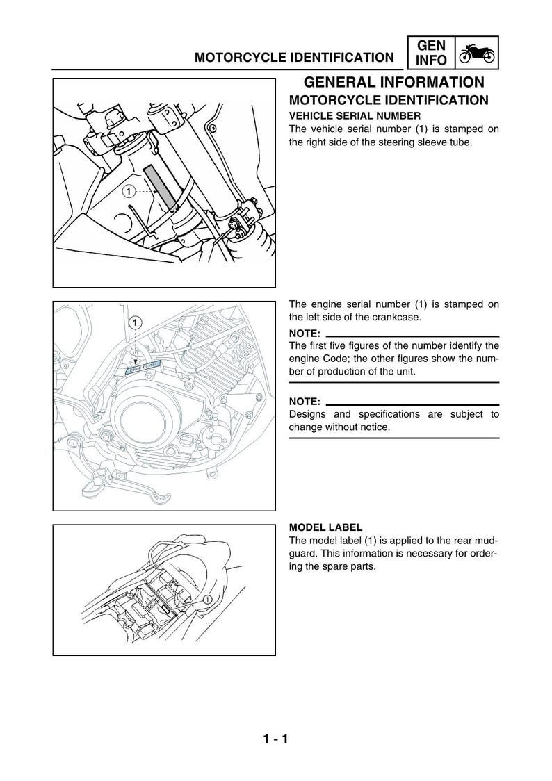 Yamaha XT125 Service Manual service manual preview page 4