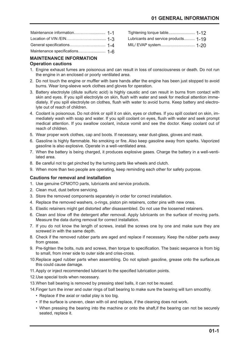 CFMoto ZForce 800 EX CF800 Service Manual 2013-2017 UTV service manual preview page 8