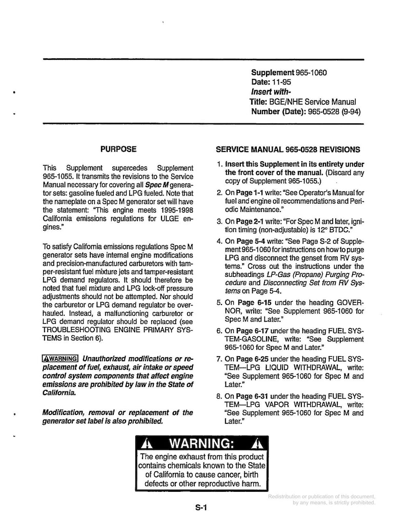 Cummins Onan BGE NHE Emerald Plus RV Generator Service Manual 1994-1998 Generator service manual preview page 5