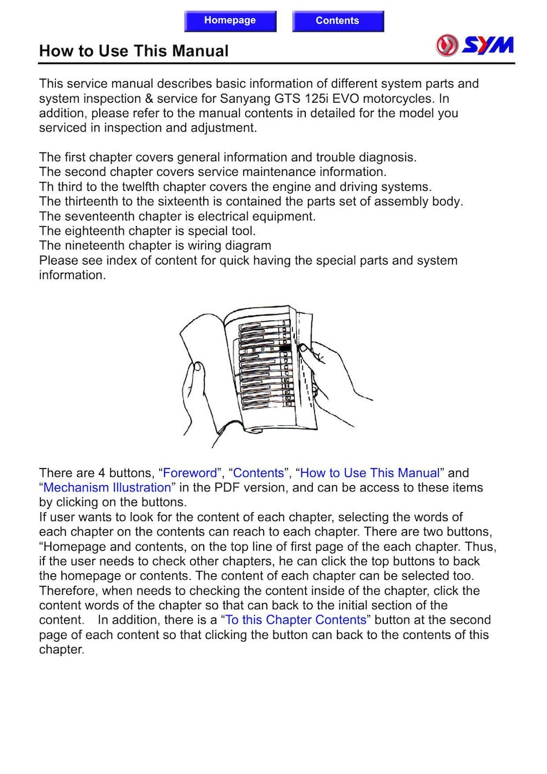 SYM GTS 125i EVO Service Manual service manual preview page 4
