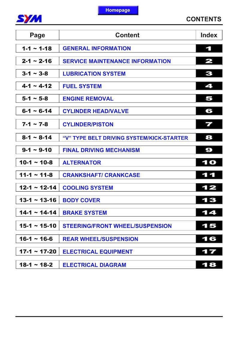 SYM HD125 HD200 Motorcycle Service Manual 2000-2004 Repair service manual preview page 3