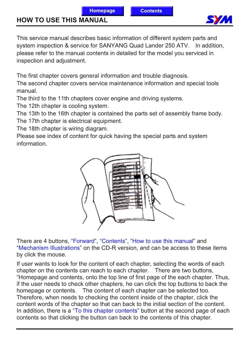 SYM Quad Lander 250 Service Manual 2003-2007 ATV UA25A service manual preview page 4