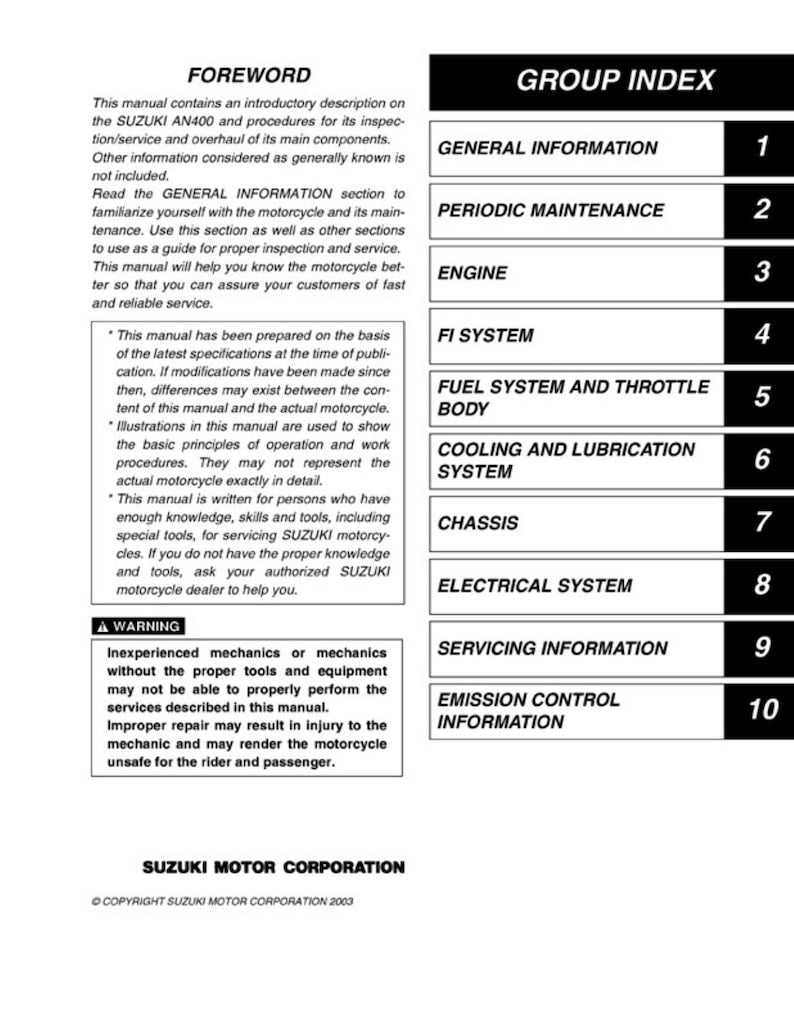 Suzuki Burgman AN400 Service Manual service manual preview page 3