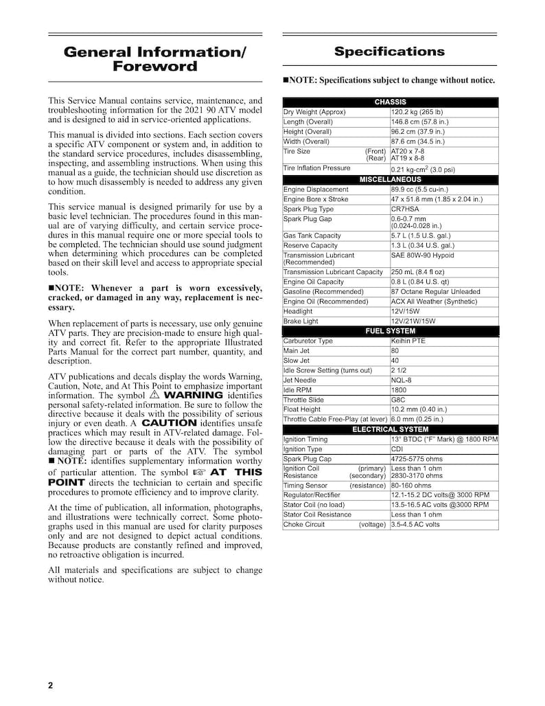 Tracker Off Road 90 ATV Service Manual service manual preview page 8