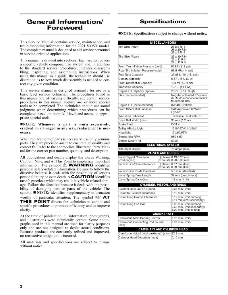 Tracker Off Road 800SX Service Manual service manual preview page 8