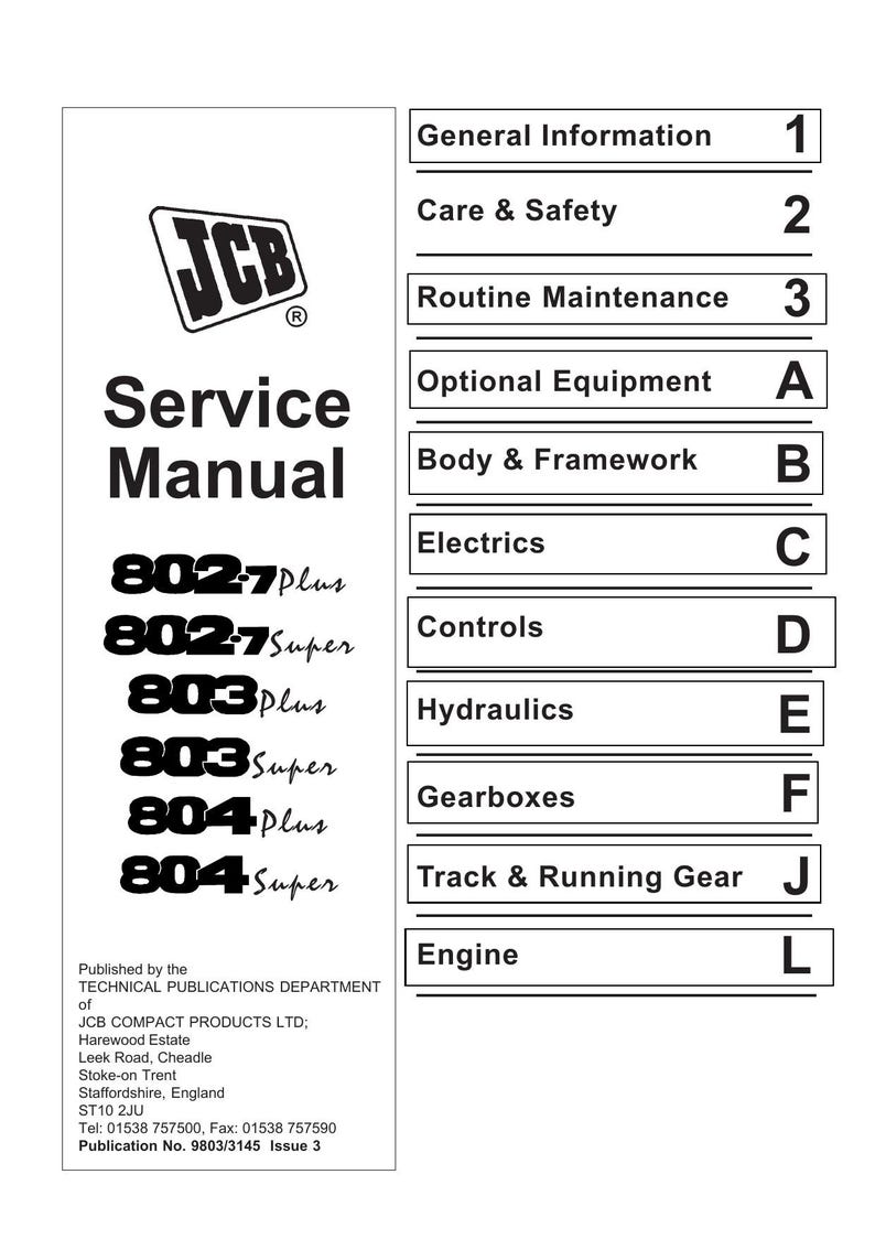 JCB 802.7 803 804 Plus Super Service Manual 1994-2005 Mini Excavator service manual preview page 2