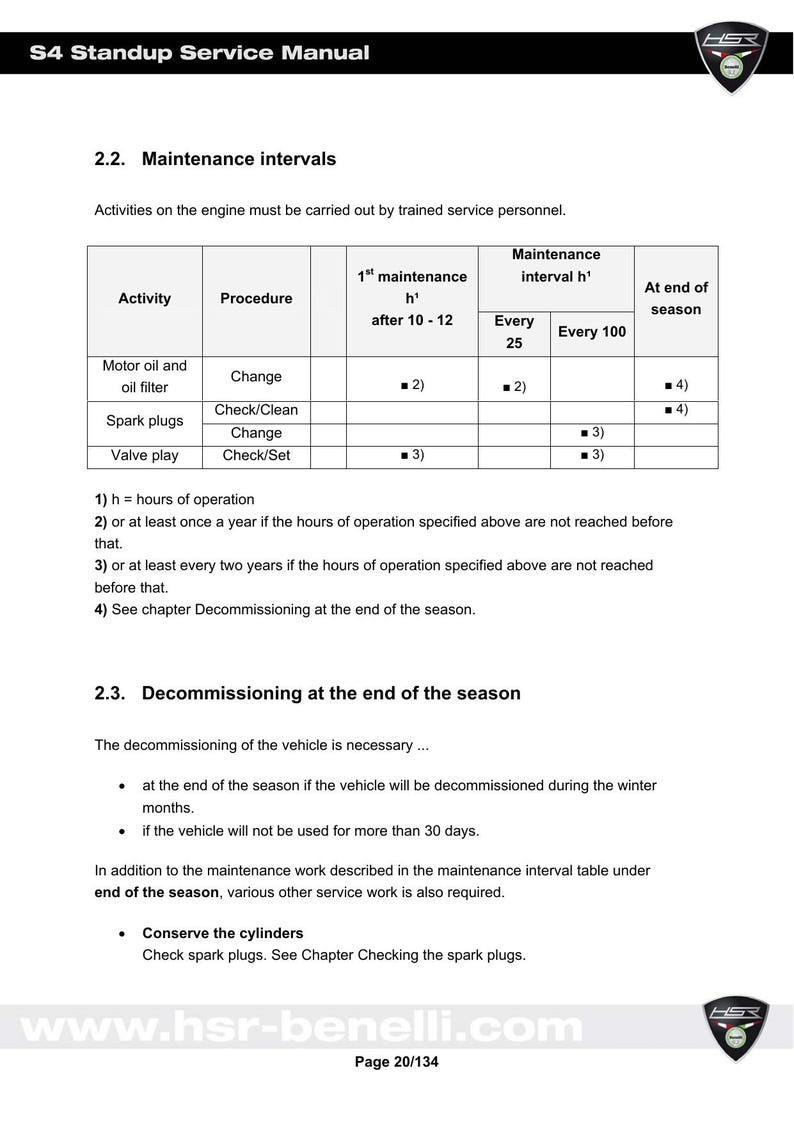 HSR Benelli S4 Standup Service Manual service manual preview page 5