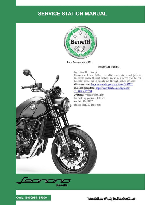 Benelli Leoncino 500 Service Manual service manual preview page 2