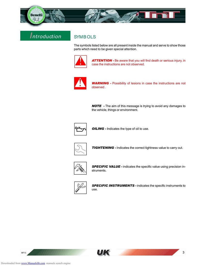 Benelli TNT 1130 Service Manual 2004-2008 Motorcycle Repair service manual preview page 8