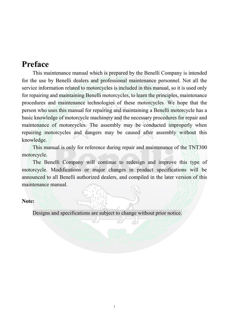 Benelli TNT300 Service Manual service manual preview page 7