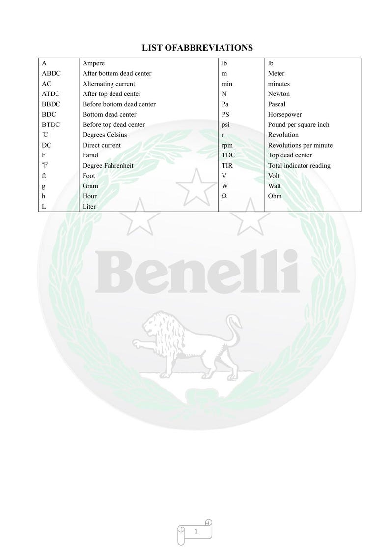 Benelli Leoncino 250 Service Manual service manual preview page 5