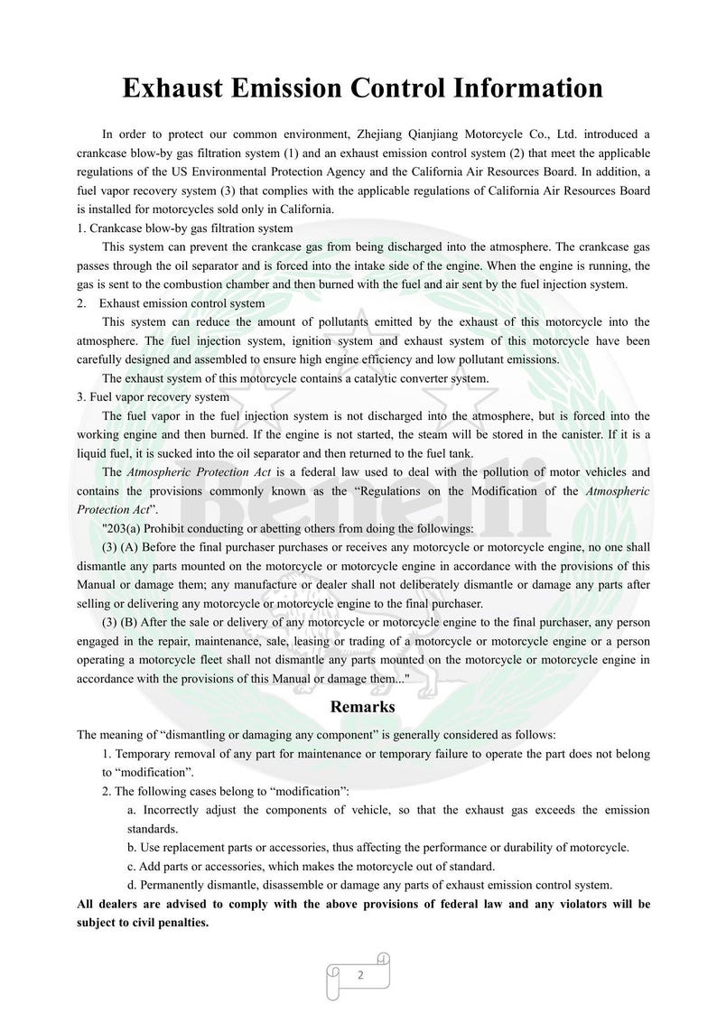 Benelli Leoncino 250 Service Manual service manual preview page 6