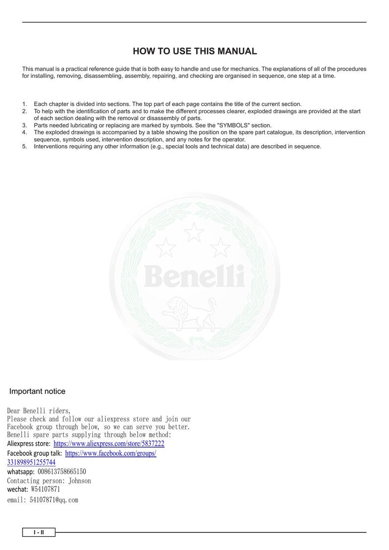 Benelli Leoncino 500 Service Manual service manual preview page 8