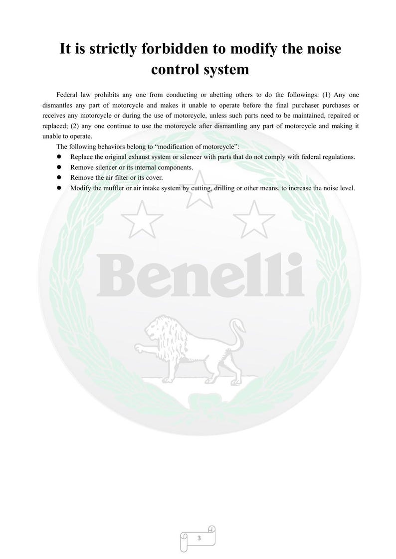 Benelli Leoncino 250 Service Manual service manual preview page 7