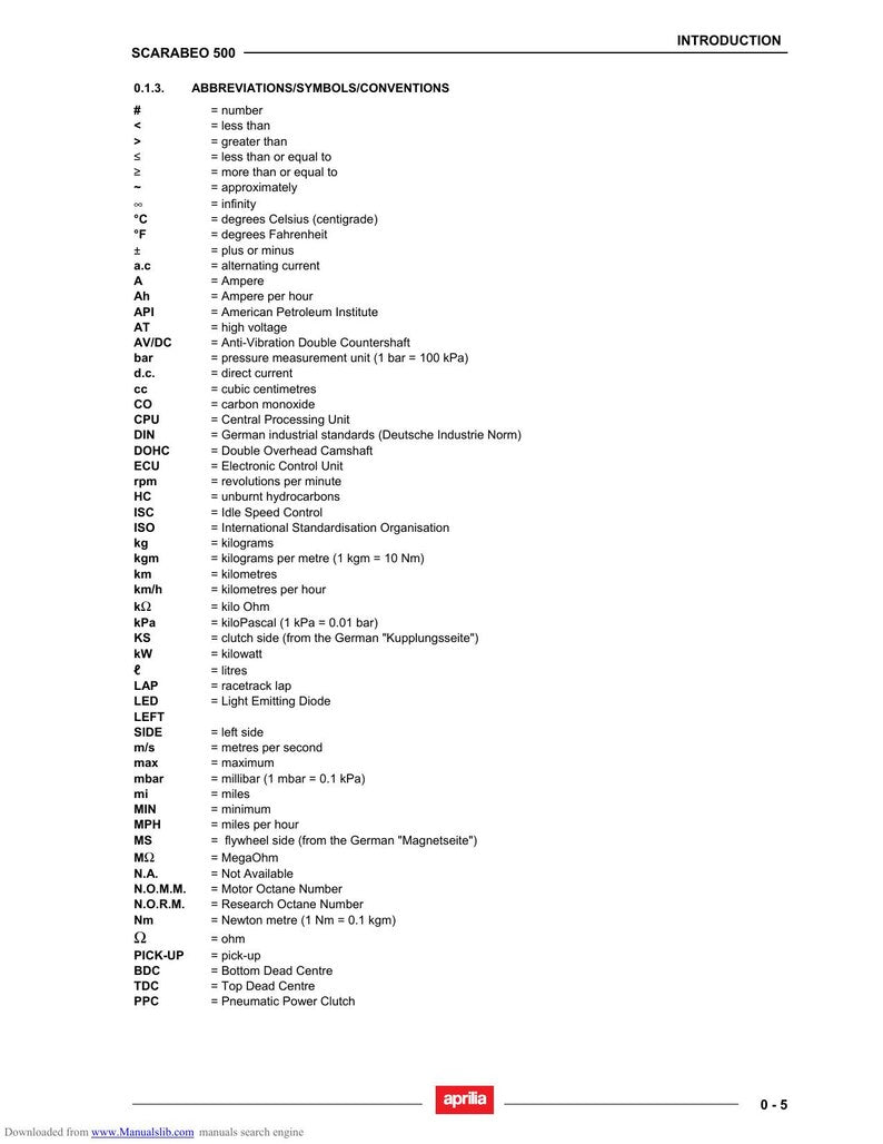 Aprilia Scarabeo 500 Service Manual 2006-2010 Scooter Motorcycle service manual preview page 8