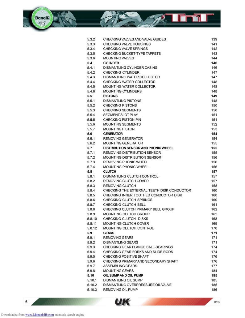 Benelli TNT 1130 Service Manual 2004-2008 Motorcycle Repair service manual preview page 11
