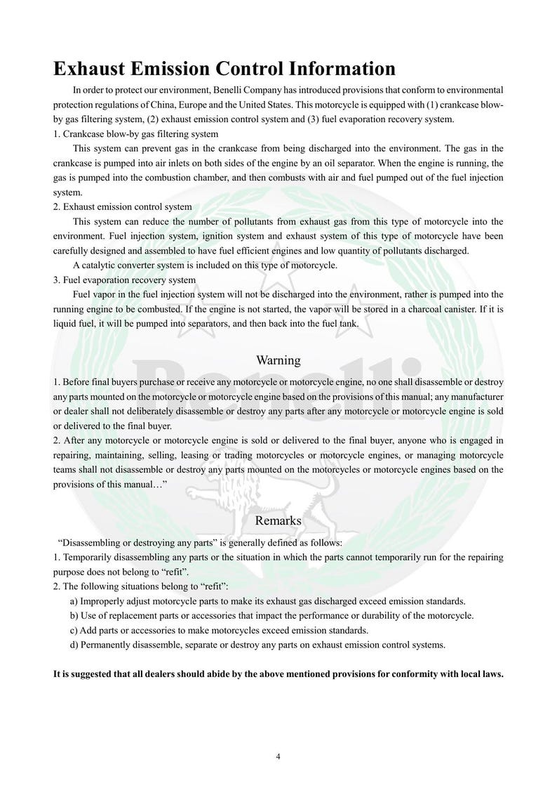 Benelli TNT300 Service Manual service manual preview page 10