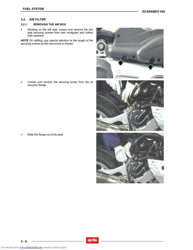 Aprilia Scarabeo 500 Service Manual 2006-2010 Scooter Motorcycle service manual preview page 3