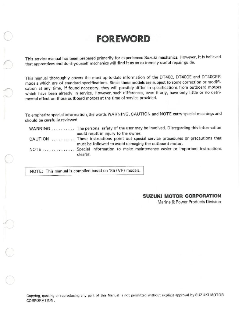 Suzuki DT40 Outboard Service Manual service manual preview page 9