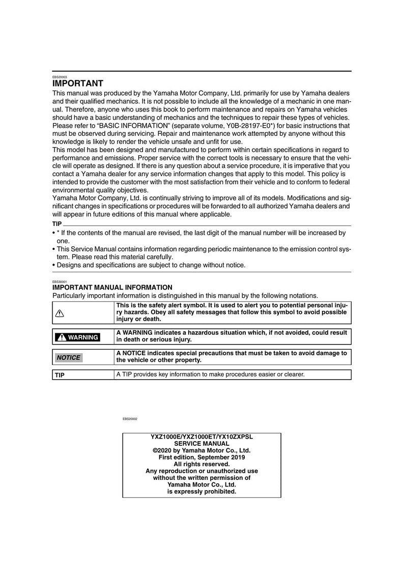 Yamaha YXZ1000R Service Manual service manual preview page 6