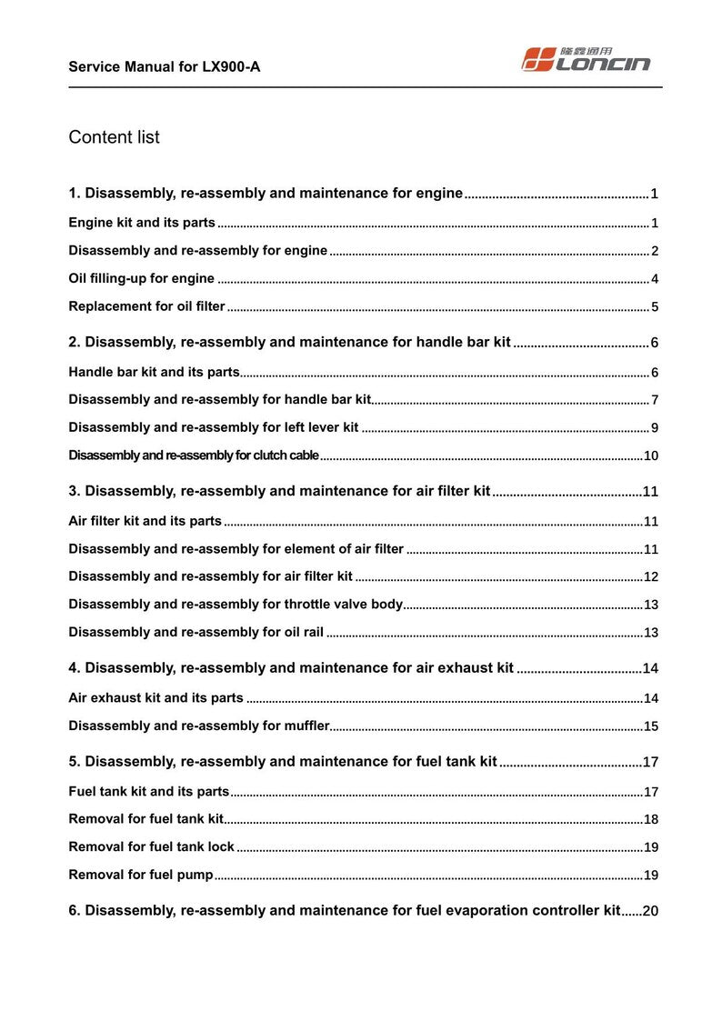 Loncin LX900-A Service Manual service manual preview page 8