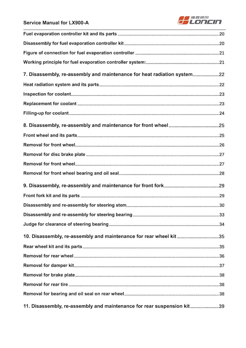 Loncin LX900-A Service Manual service manual preview page 9
