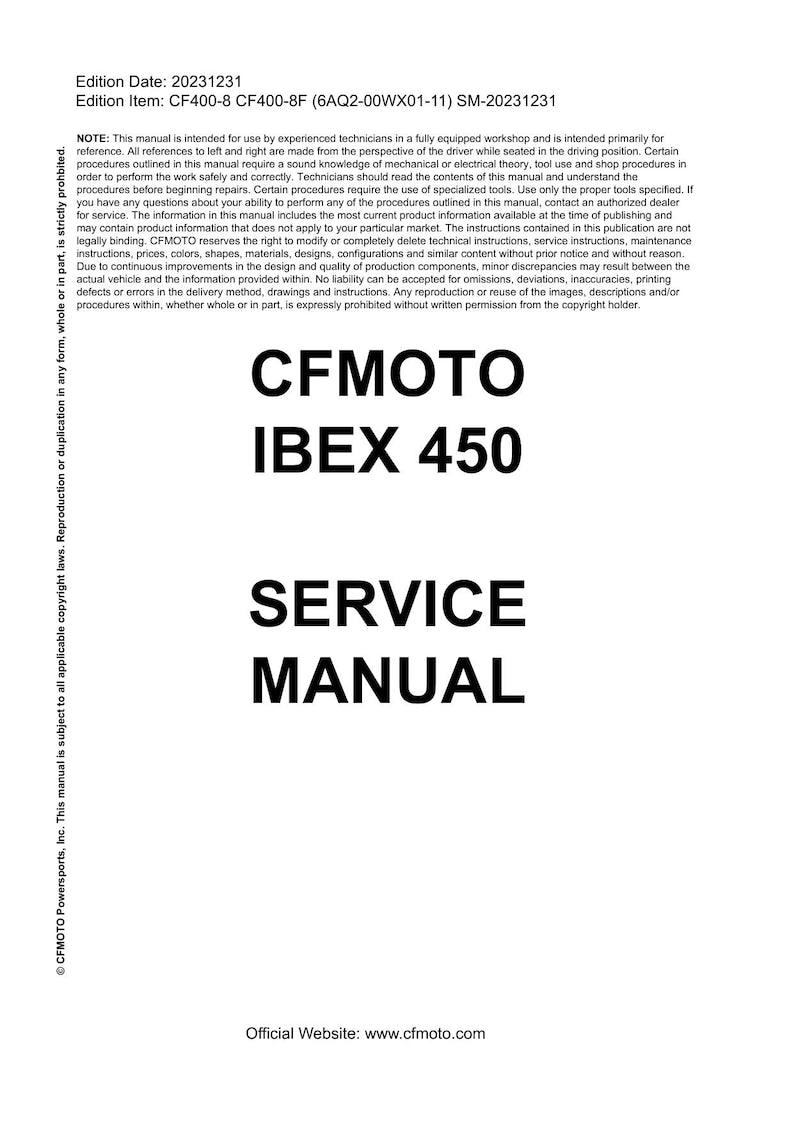 CFMOTO IBEX 450 Service Manual 2023-2026 Motorcycle service manual preview page 2