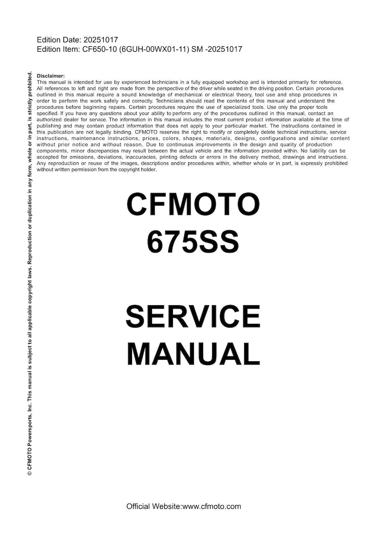 CFMOTO 675SS Service Manual service manual preview page 2