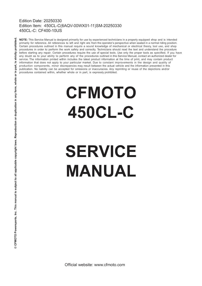 CFMOTO 450CL-C Service Manual service manual preview page 2