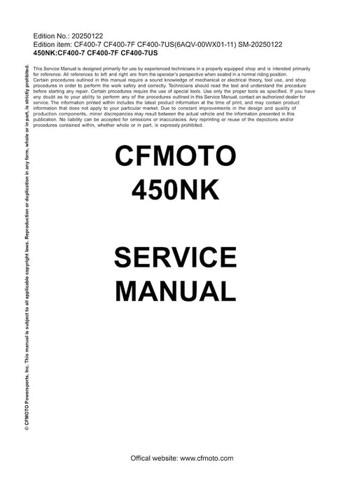 CFMOTO 450NK Service Manual service manual preview page 2