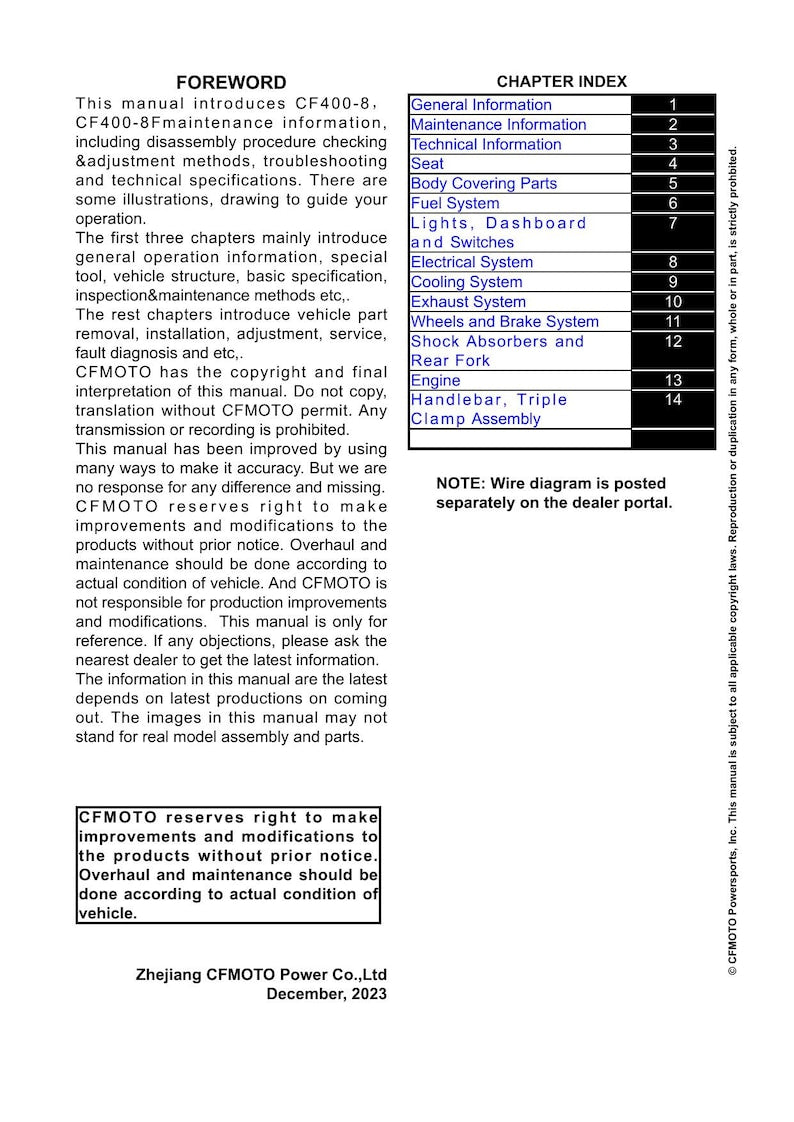 CFMOTO IBEX 450 Service Manual 2023-2026 Motorcycle service manual preview page 3