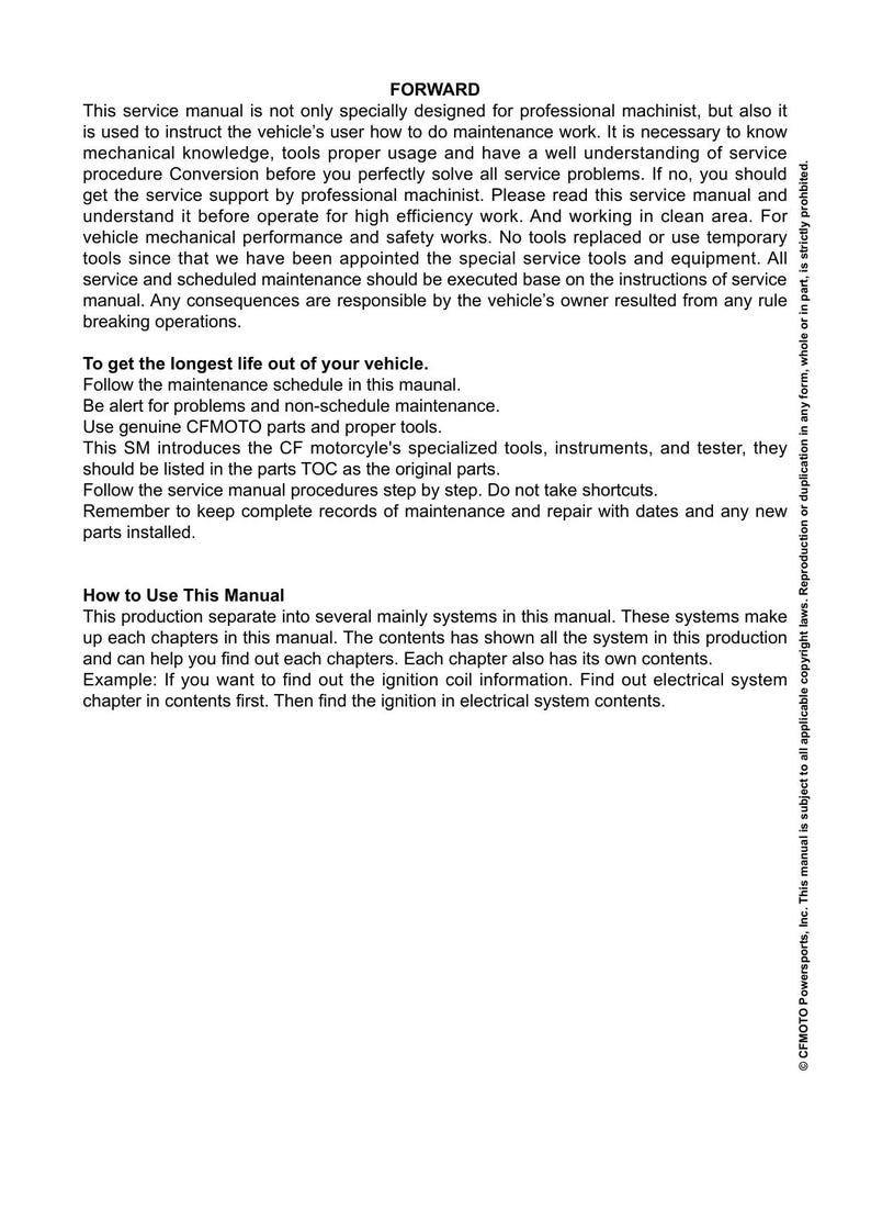 CFMOTO 450NK Service Manual service manual preview page 6