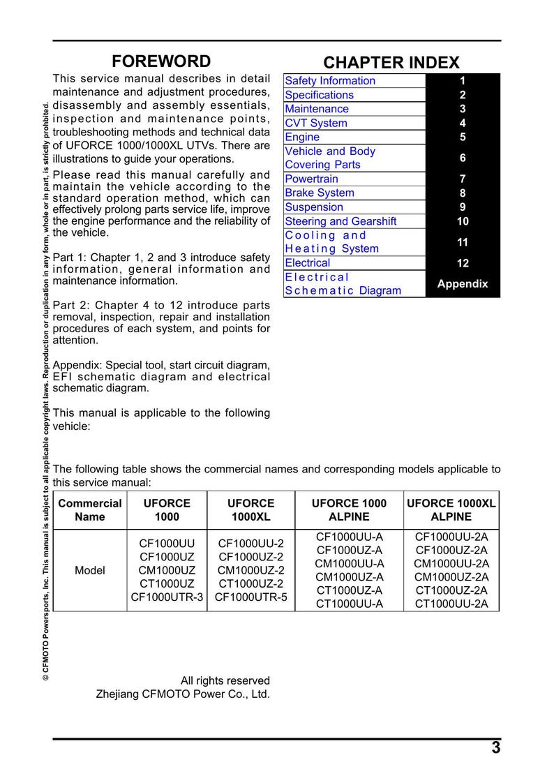 CFMOTO UFORCE 1000 Service Manual service manual preview page 6