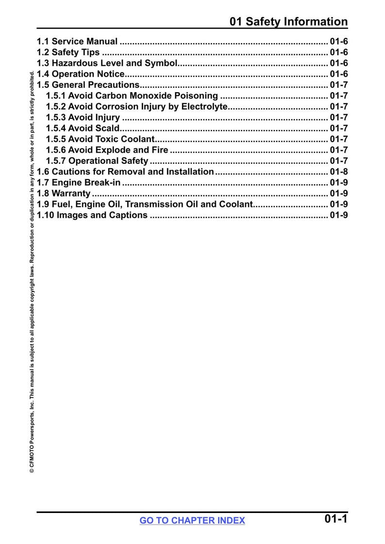 CFMOTO UFORCE 1000 Service Manual service manual preview page 7
