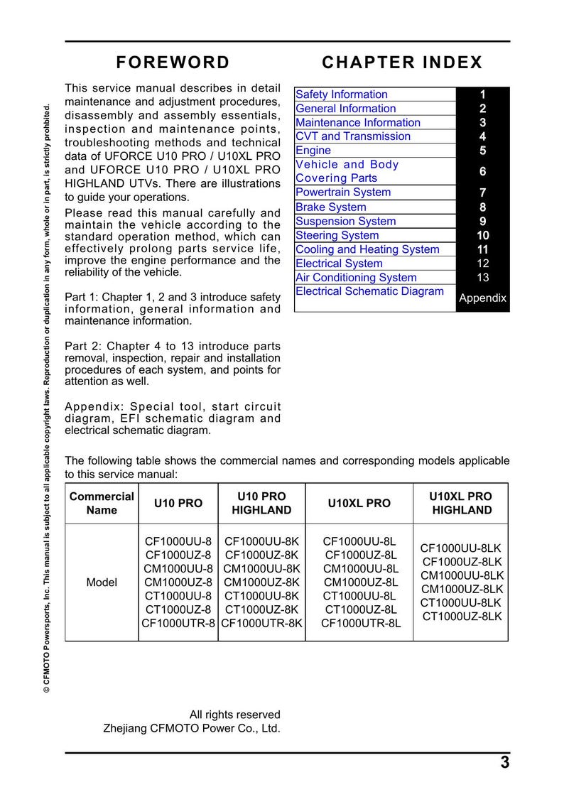 CFMOTO UFORCE U10 Pro Service Manual service manual preview page 6