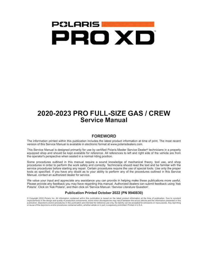 Polaris Pro XD Full-Size Gas Crew Service Manual service manual preview page 2