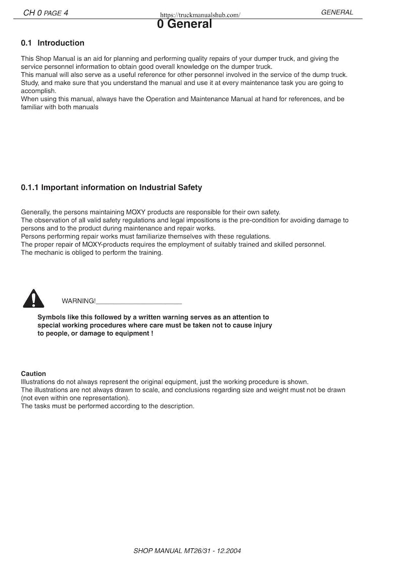 Moxy MT26 MT31 Articulated Dump Truck Service Manual 2004-2008 service manual preview page 9