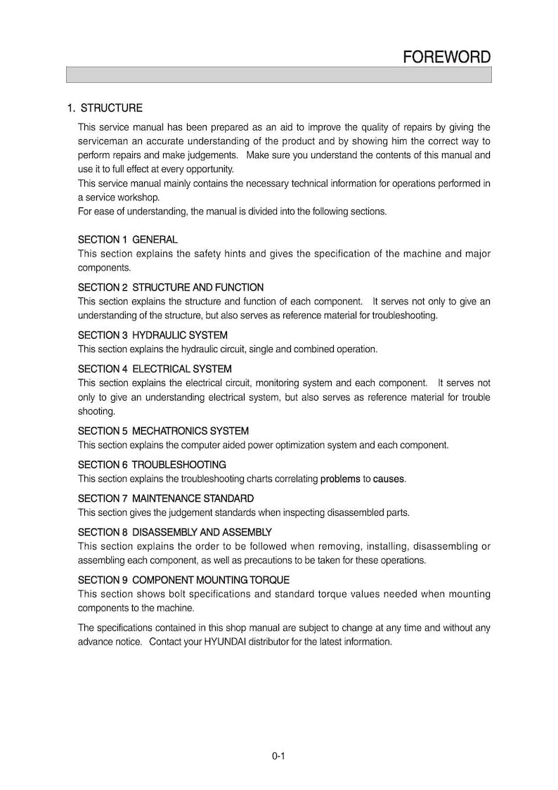 Hyundai R330LC-9S R330NLC-9S Excavator Service Manual service manual preview page 11