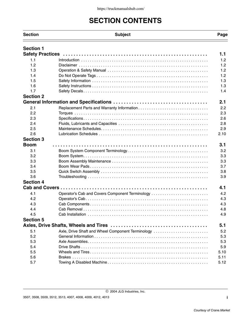 JLG Telehandler 3507 3508 3509 3512 3513 4007 4008 4009 4012 4013 Service Manual service manual preview page 4