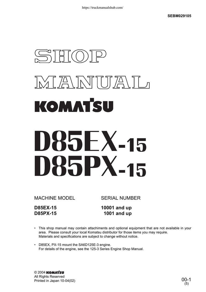 Komatsu D85EX-15 D85PX-15 Dozer Service Manual service manual preview page 2