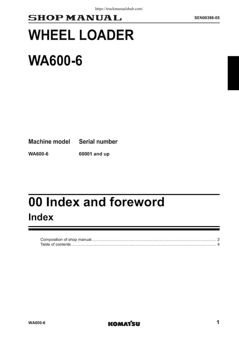 Komatsu Galeo WA600-6 Wheel Loader Service Manual 2006-2010 service manual preview page 5