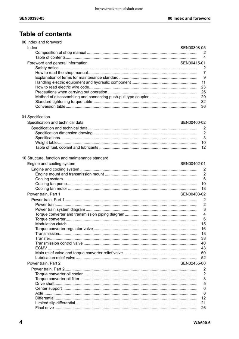 Komatsu Galeo WA600-6 Wheel Loader Service Manual 2006-2010 service manual preview page 8