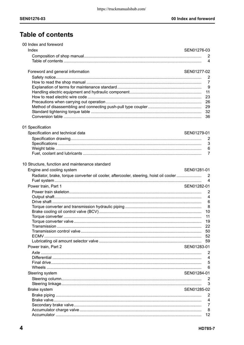 Komatsu HD785-7 Dump Truck Service Manual 2007-2011 Mining Truck service manual preview page 8