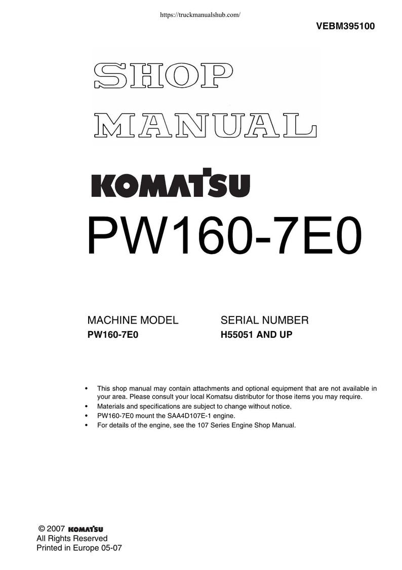 Komatsu PW160-7E0 Wheeled Excavator Service Manual service manual preview page 2