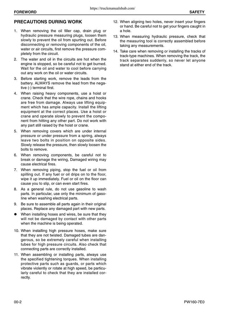 Komatsu PW160-7E0 Wheeled Excavator Service Manual service manual preview page 8