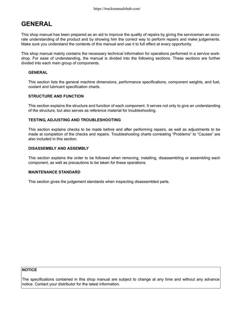 Komatsu PW160-7H Wheeled Excavator Service Manual 2006-2010 service manual preview page 8